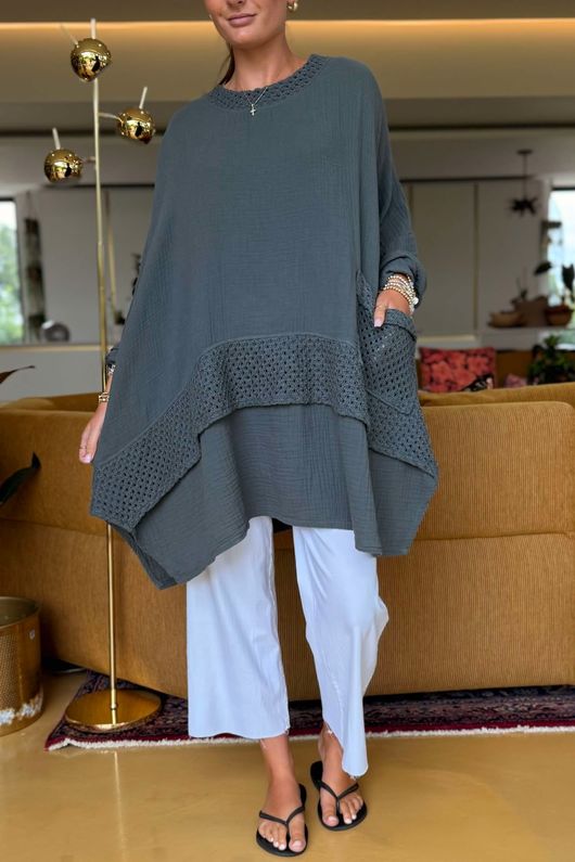 Made in Italy Paulo Pillow Cotton Honeycomb Parachute Tunic Graphite /12 =